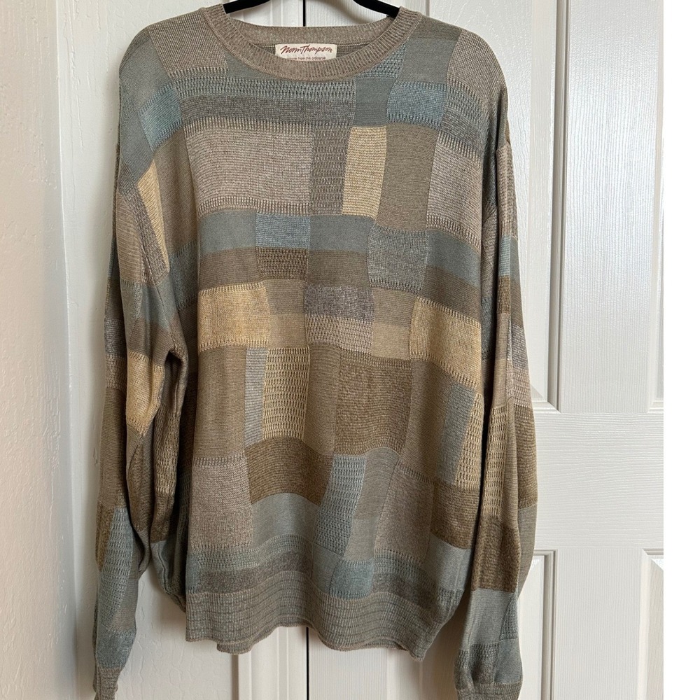 Vintage Norm Thompson Patchwork Sweater‎ Grandpacore Textured Knit 90s Large